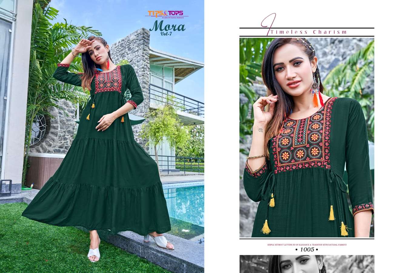 Tips & Tops-Mora Vol 07-Party-Wear-Heavy-Rayon-Hand-Work-Ghaghri-Pattern-Flair-Long Gown-1005